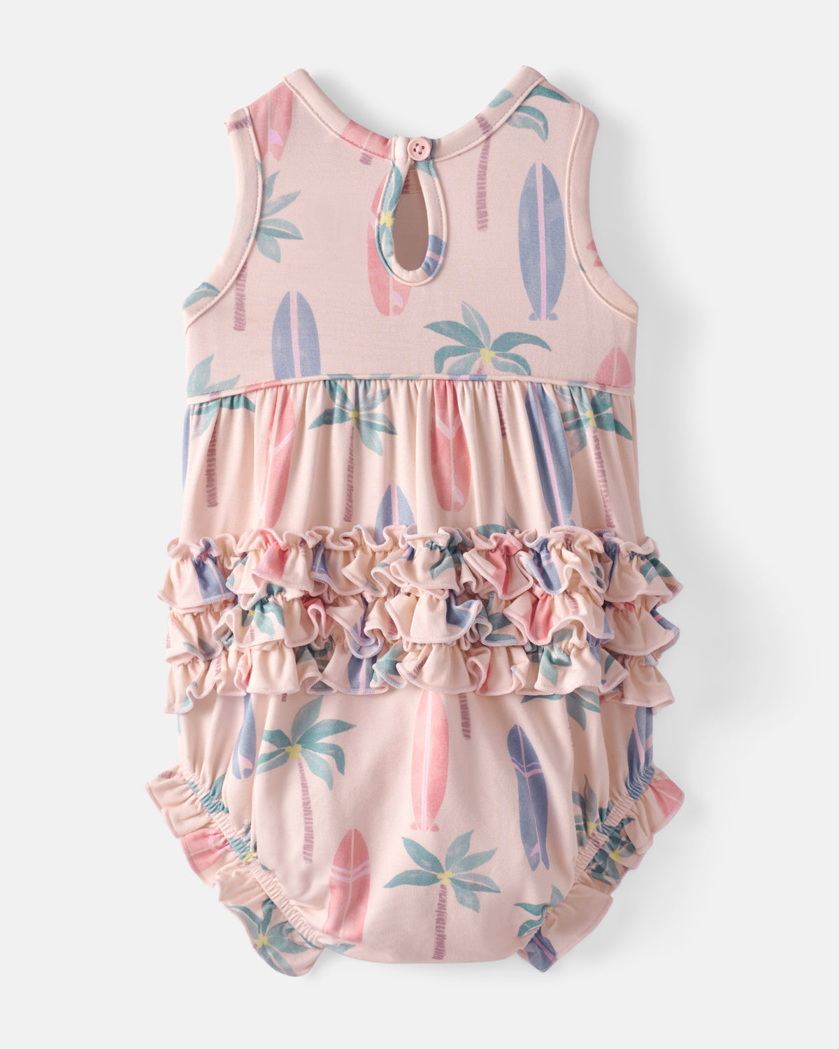 Flat lay of the back of the Palm Dunes Bubble Romper