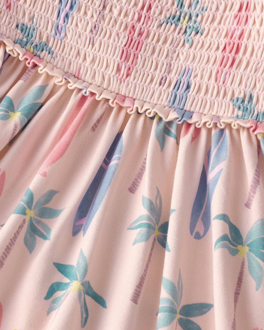 Close up of the smocked detail on the Palm Dunes Smocked Tank & Shorts Set