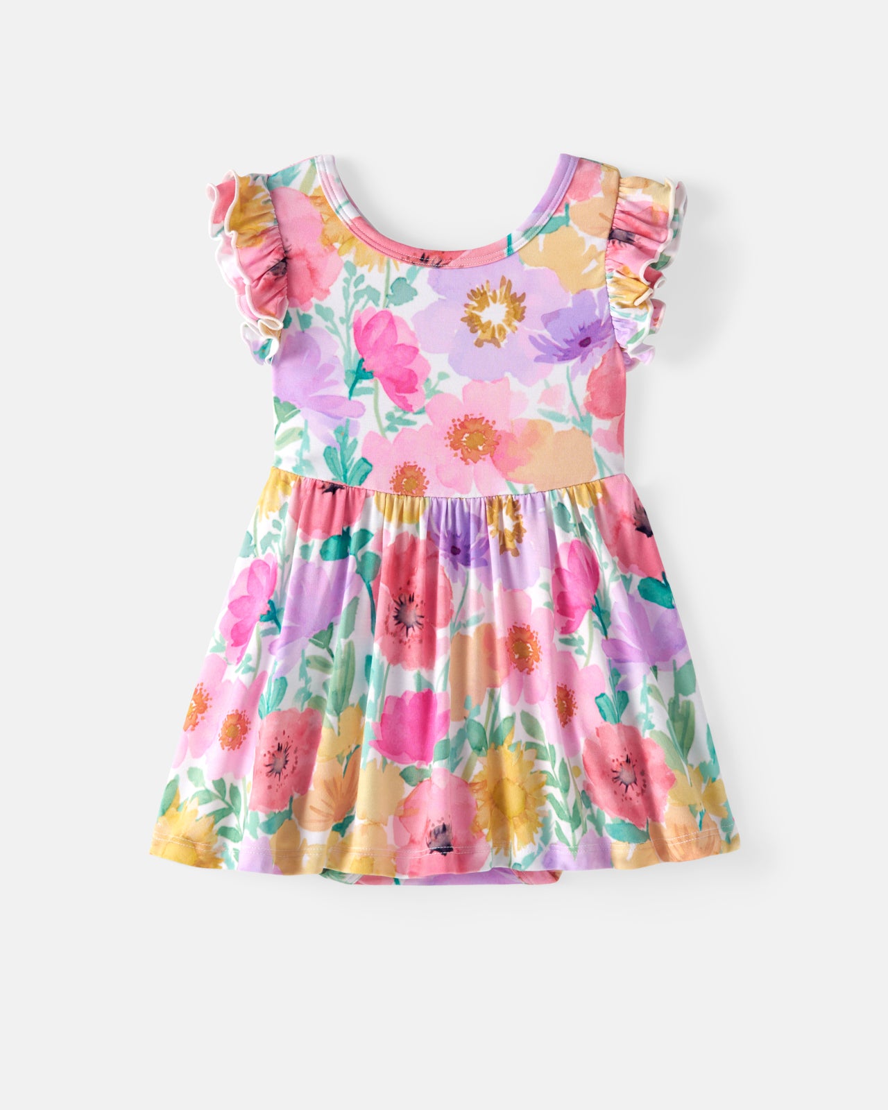 Flat lay of the Watercolor Meadow Flutter Twirl Dress with Bodysuit