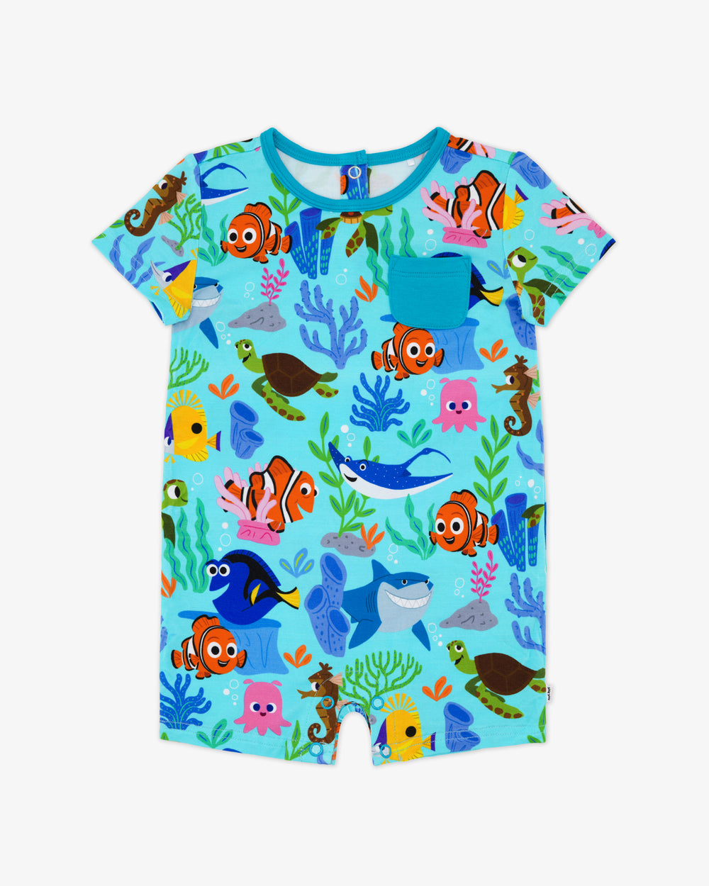 Flat lay of the Disney Nemo's Reef Pocket Shorty Romper