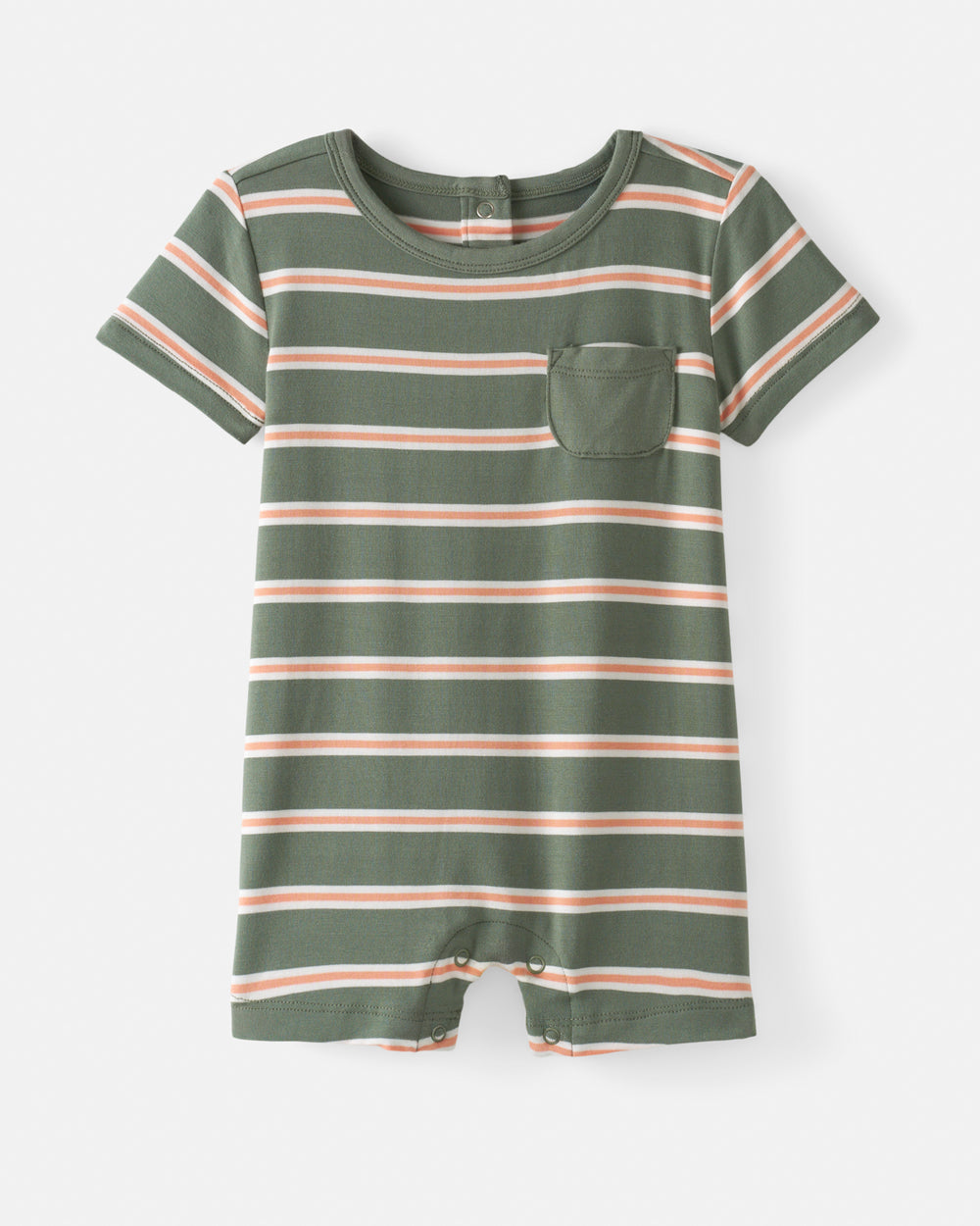 Flat lay of the Bold Moss Stripe Pocket Shorty Romper