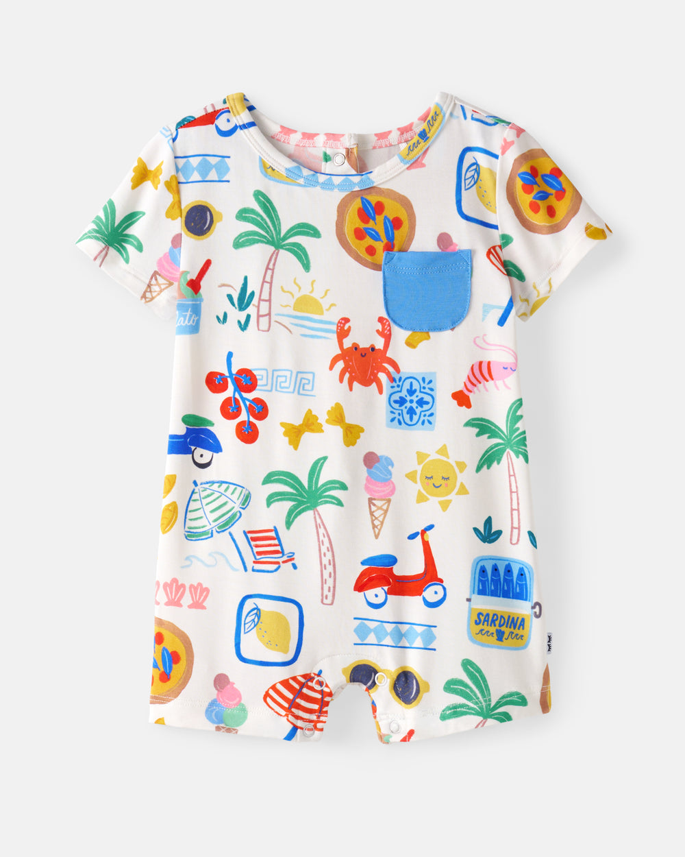 Flat lay of the Ciao Bella Pocket Shorty Romper