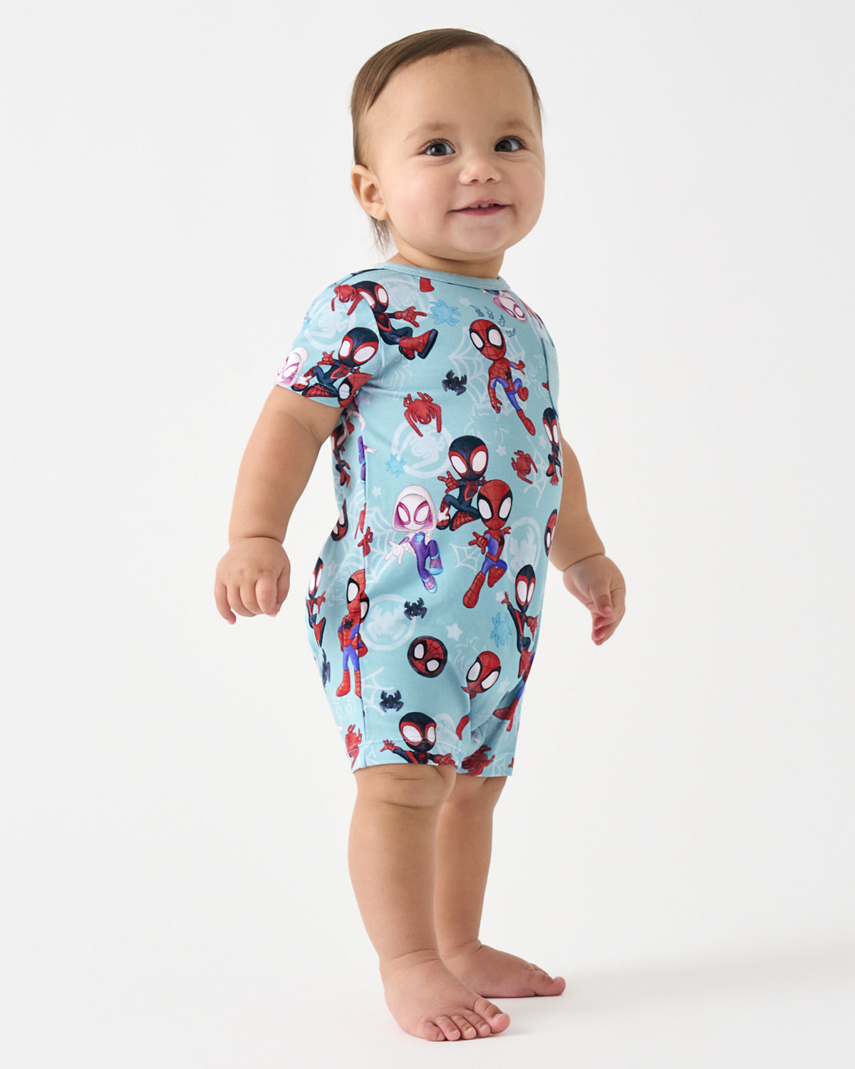 Alternate of standing toddler wearing the Spidey & Friends Tiny Webs Pocket Shorty Romper