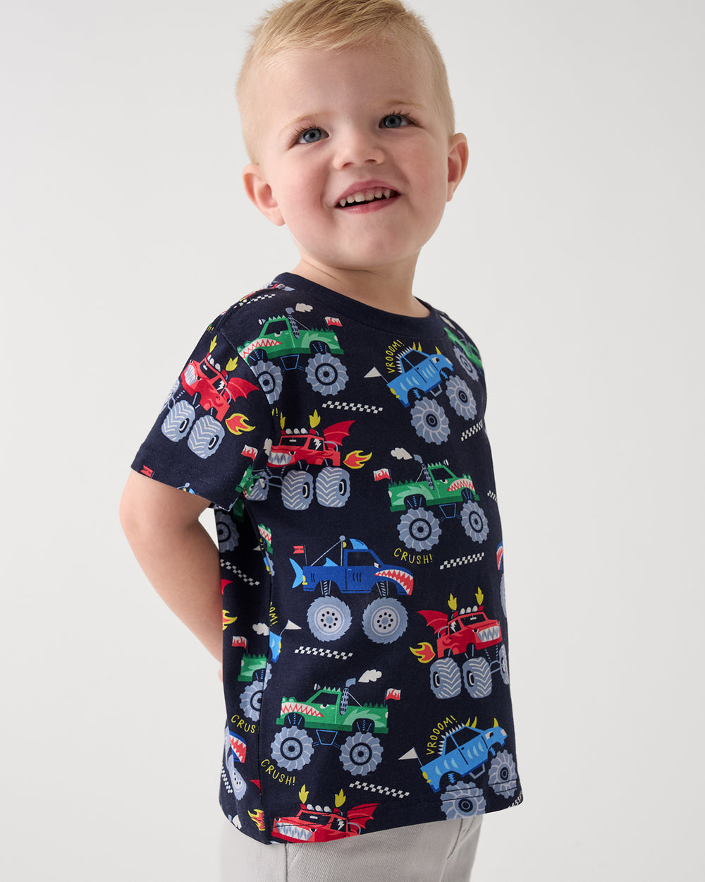 Boy wearing the Monster Truck Madness Relaxed Tee