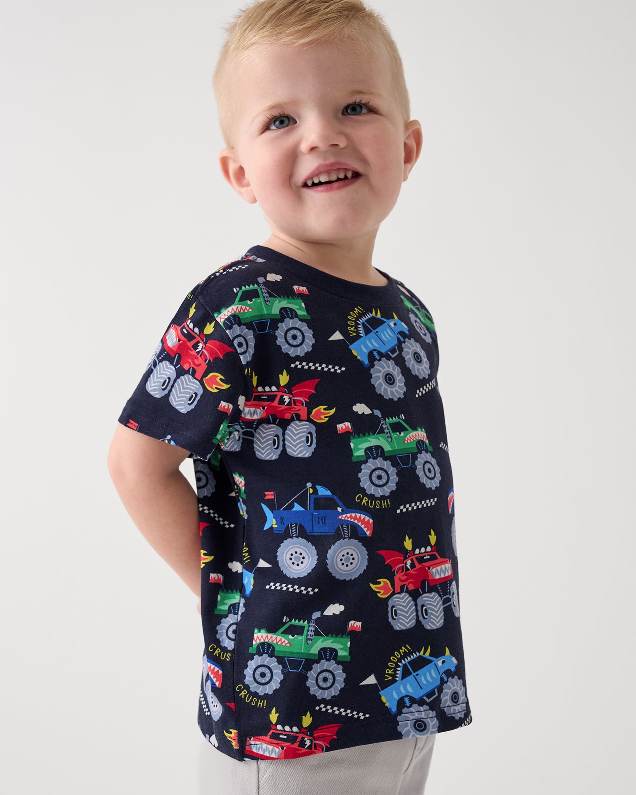 Boy wearing the Monster Truck Madness Relaxed Tee