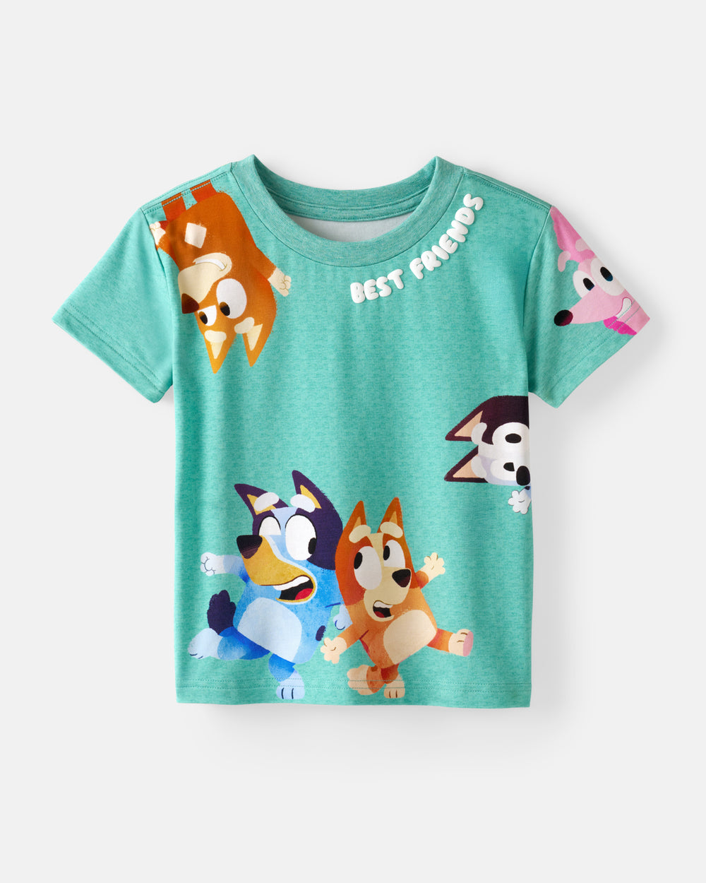 Flat lay of the front of the Bluey Friends Forever Relaxed Tee