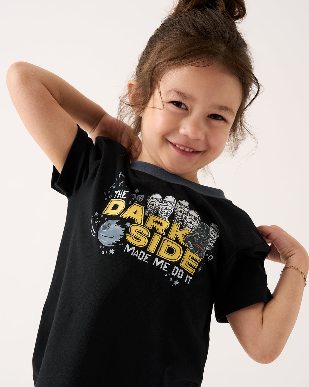 Close up of girl wearing the Star Wars Dark Side Relaxed Tee