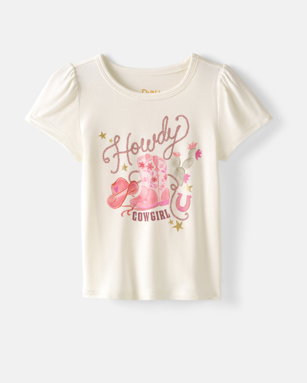 Flat lay of the Howdy Cowgirl Puff Sleeve Tee