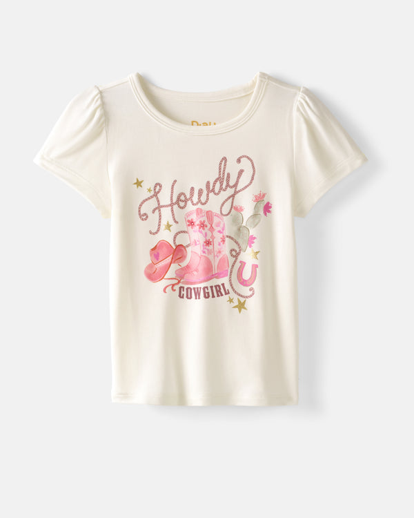Flat lay of the Howdy Cowgirl Puff Sleeve Tee