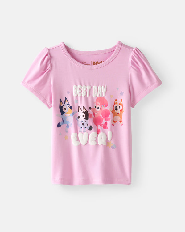 Flat lay of the Bluey Best Day Ever Puff Sleeve Tee