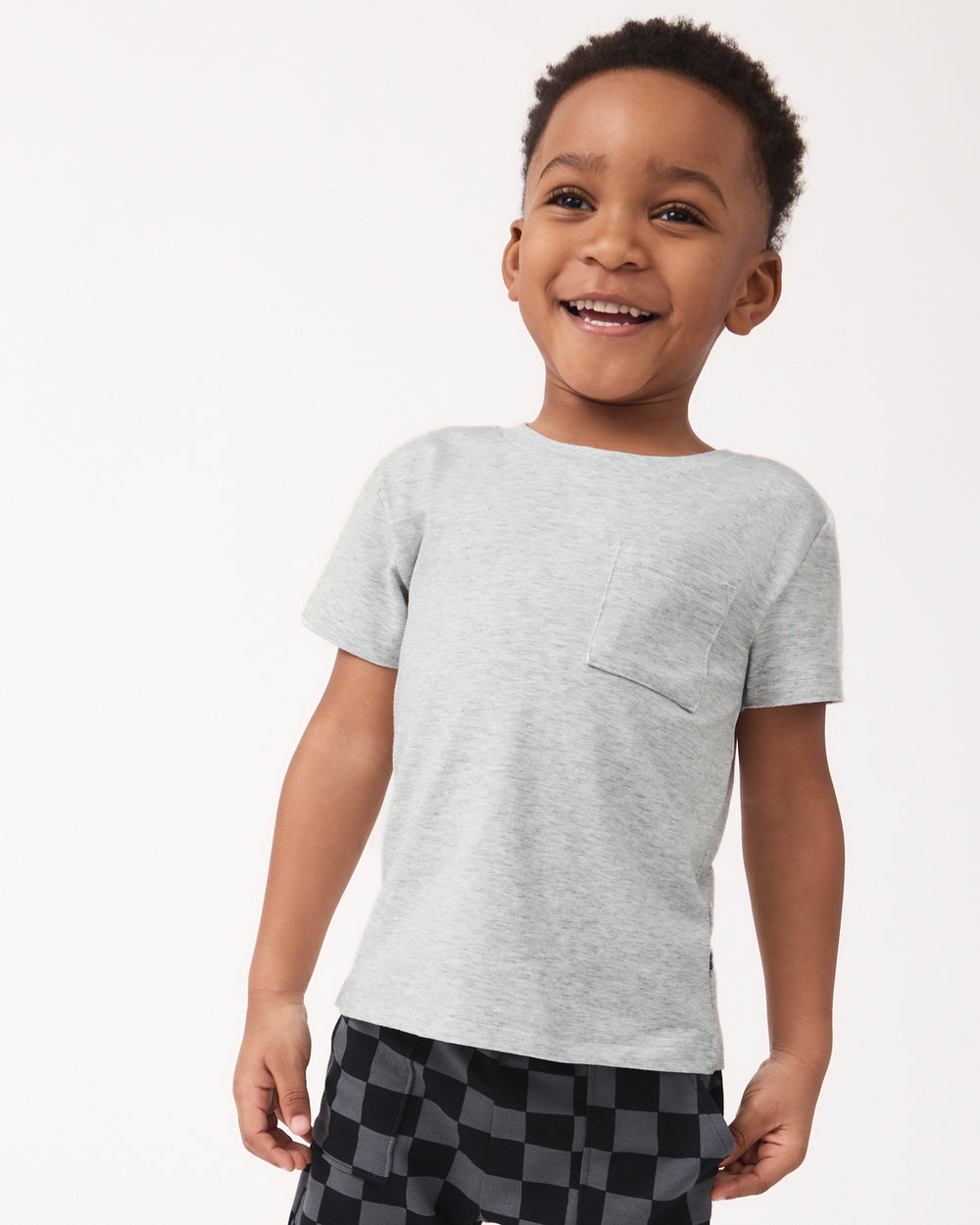 Boy wearing the Light Heather Gray Relaxed Pocket Tee