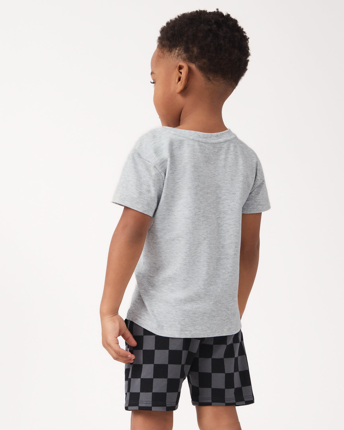 Back view of the Light Heather Gray Relaxed Pocket Tee