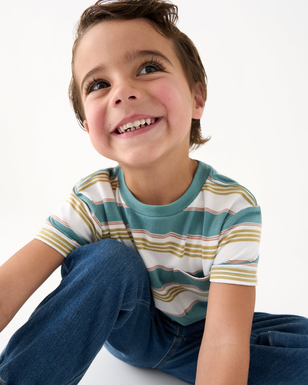 Alternate boy wearing the Comet Stripes Relaxed Pocket Tee