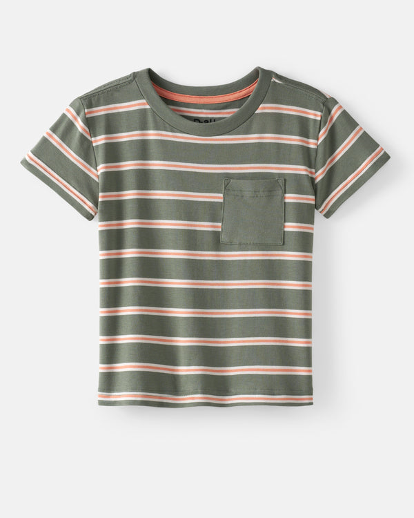 Flat lay of the Moss Stripe Relaxed Pocket Tee