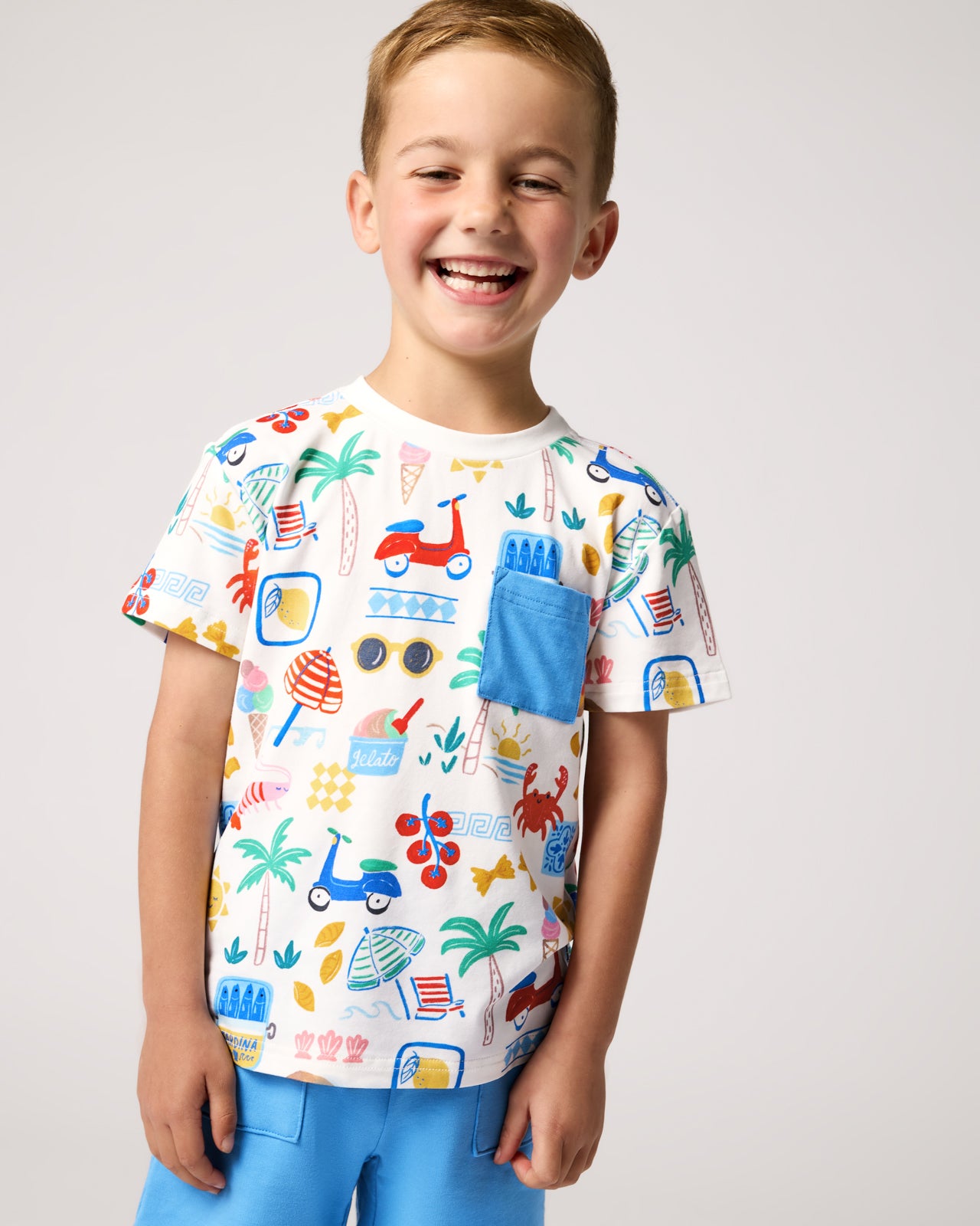 Boy wearing the Ciao Bella Relaxed Pocket Tee