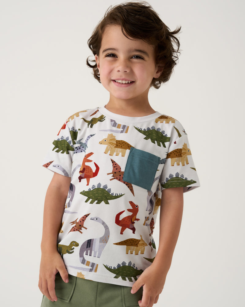 Boy wearing the Roar & Explore Relaxed Pocket Tee