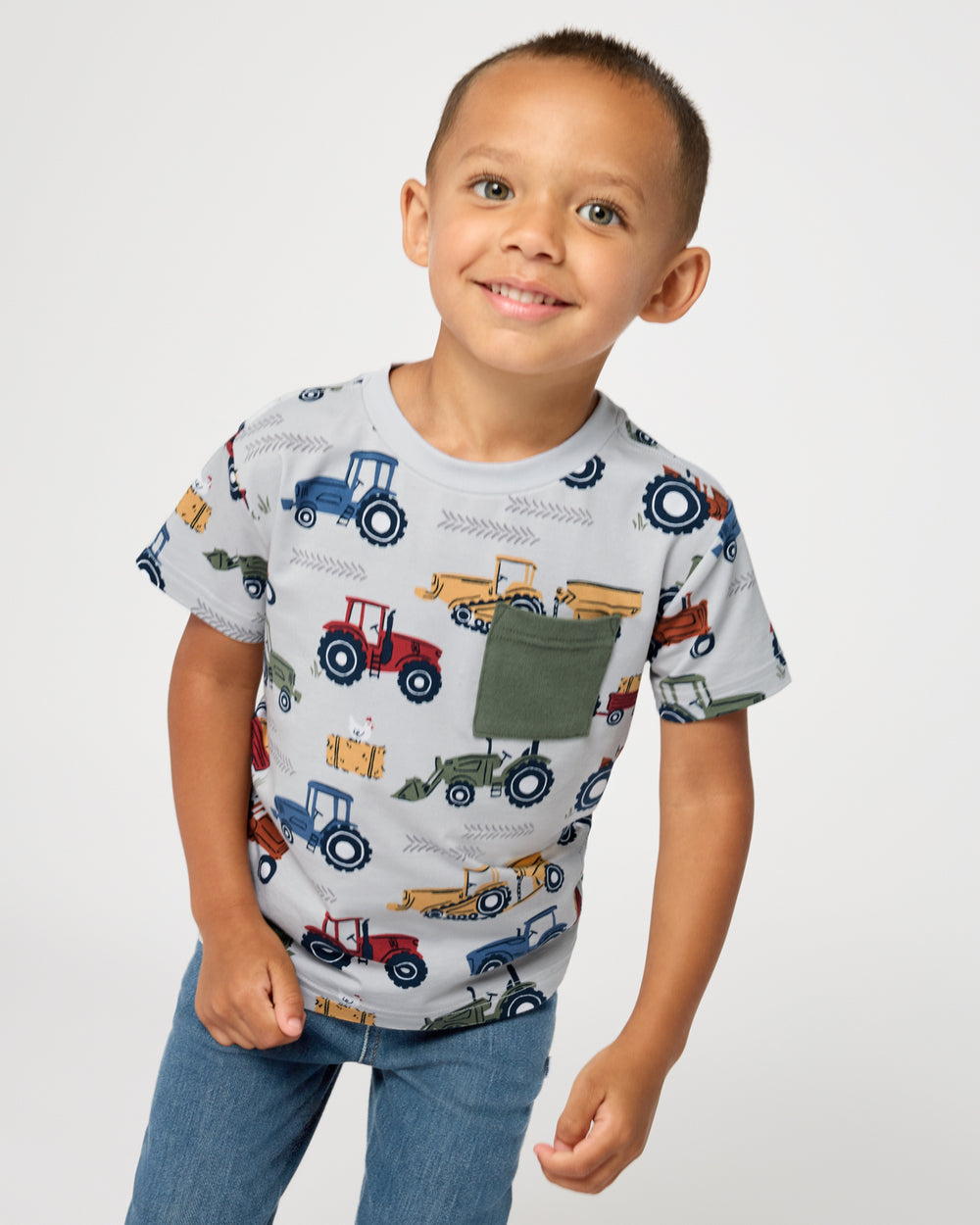 Child wearing the Tractor Tales Relaxed Pocket Tee 
