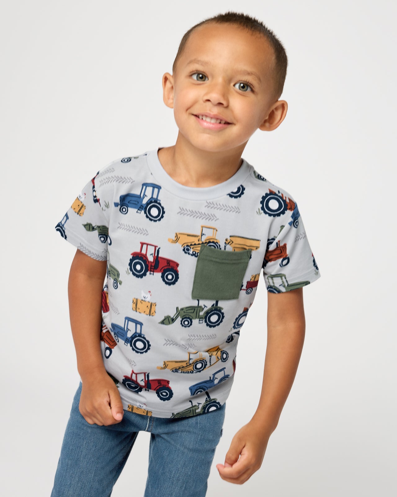Child wearing the Tractor Tales Relaxed Pocket Tee 