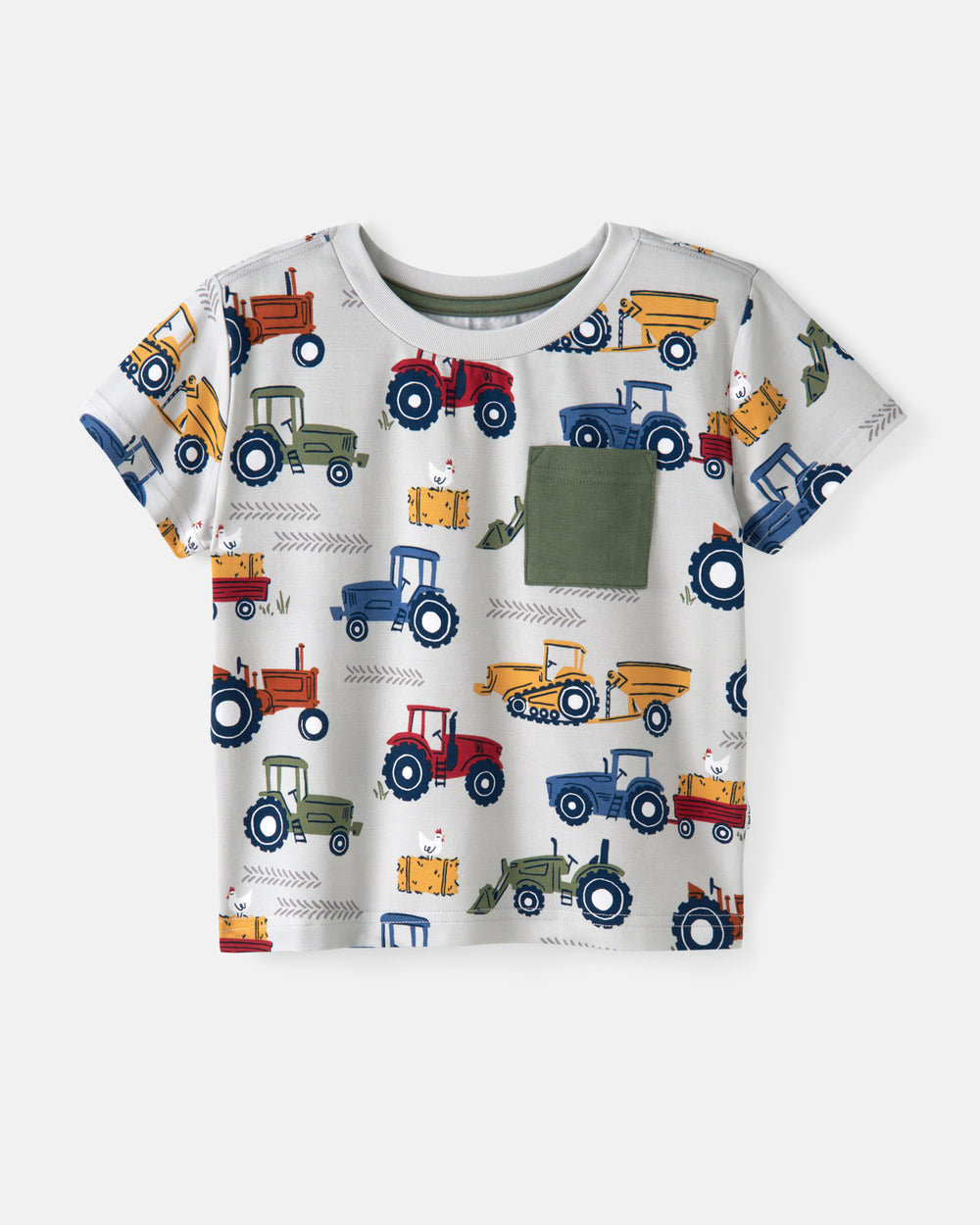 Flat lay of the Tractor Tales Relaxed Pocket Tee