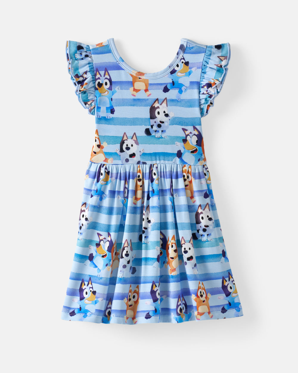 Flat lay of the Bluey Dance All Day Flutter Skater Dress