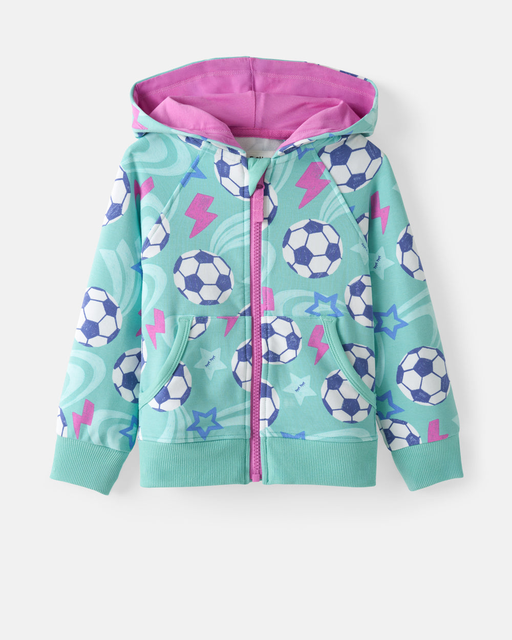 Flat lay of the Aqua Soccer Stars Zip Hoodie