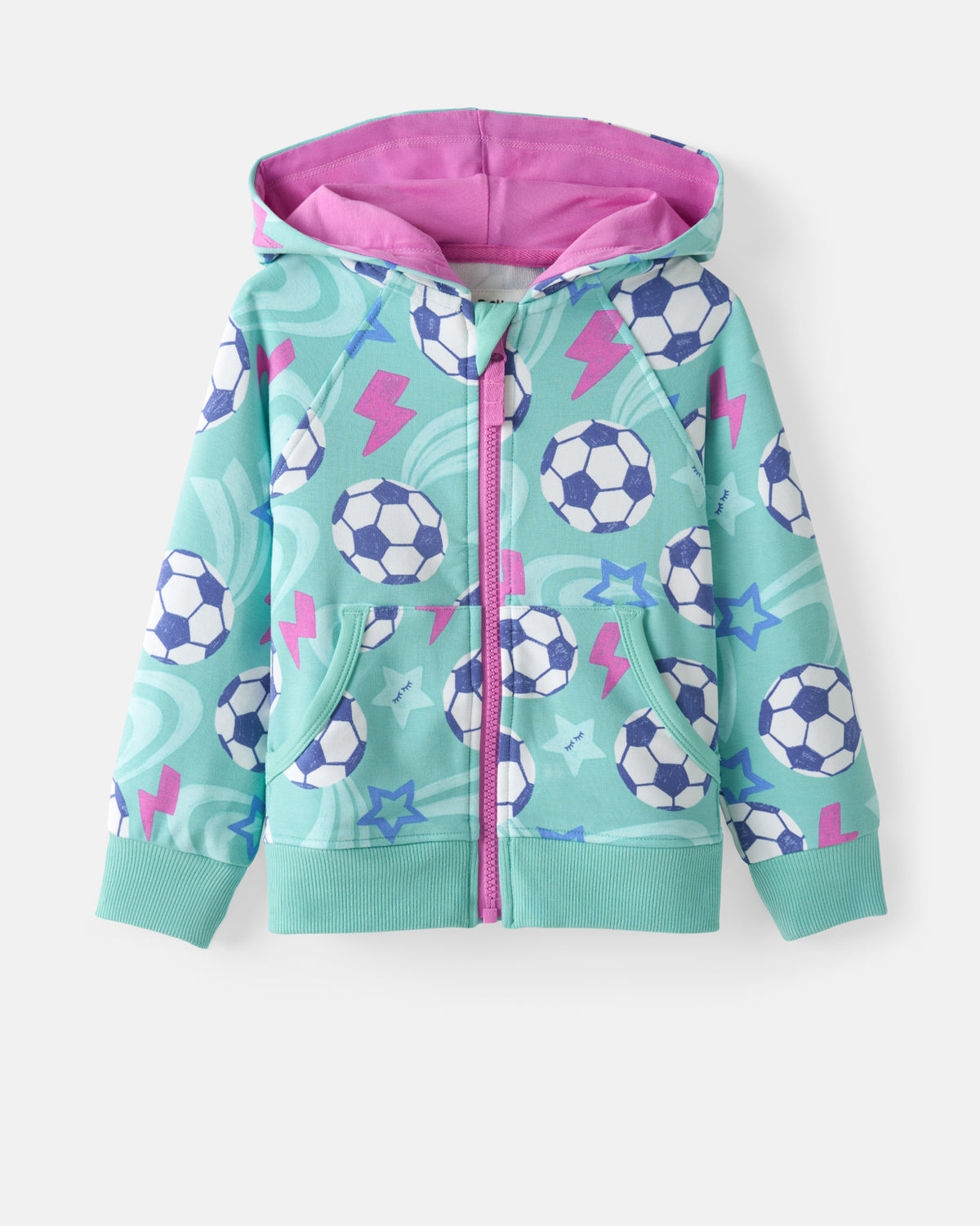 Flat lay of the Aqua Soccer Stars Zip Hoodie