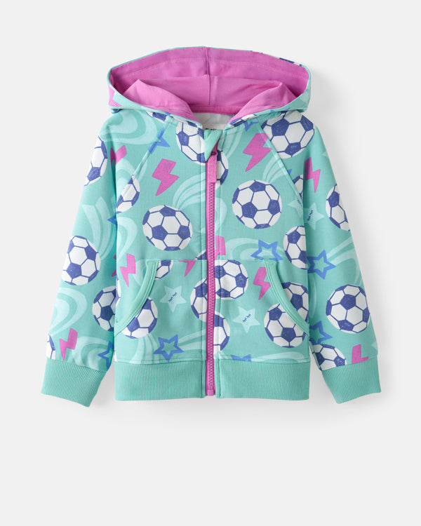 Flat lay of the Aqua Soccer Stars Zip Hoodie