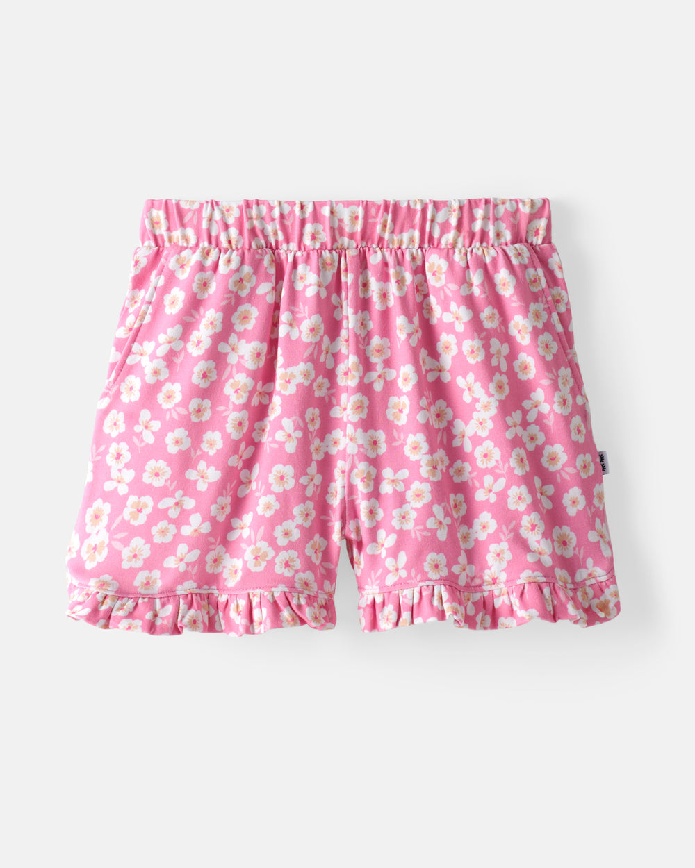 Flat lay of the Sweet Pink Petals Ruffle Shorts