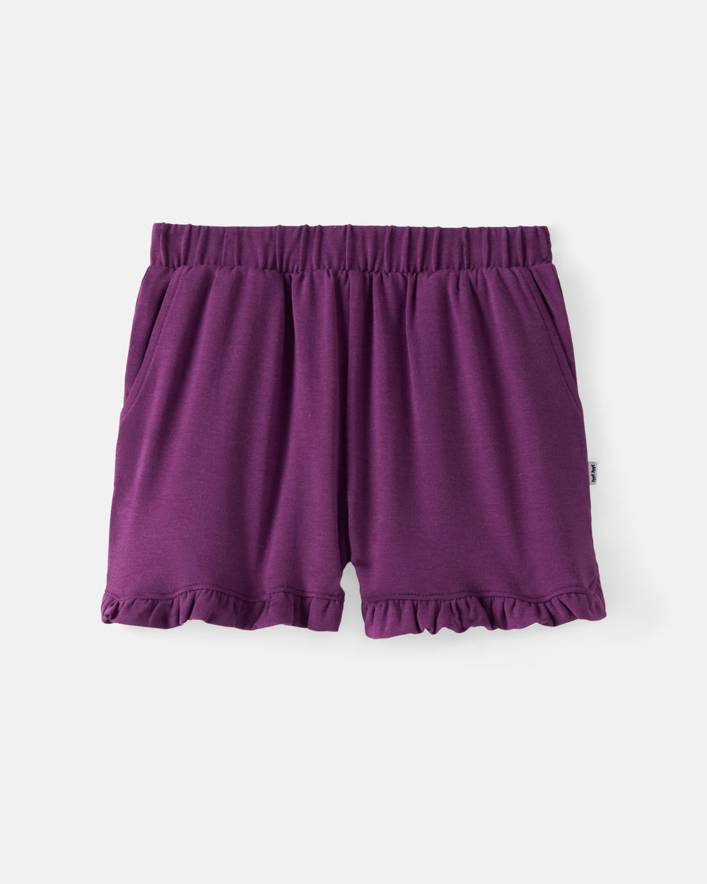Flat lay of the Royal Violet Ruffle Shorts