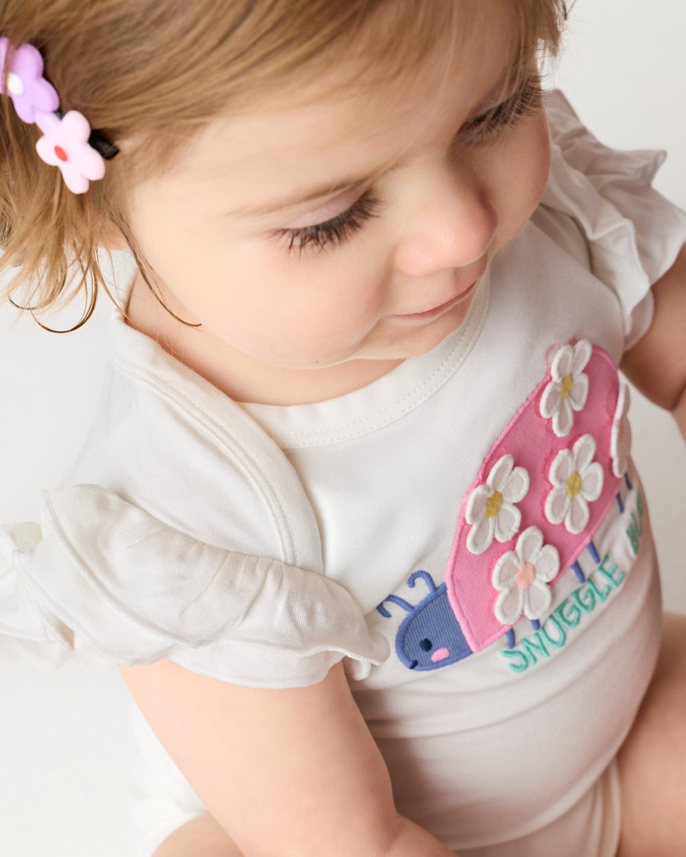 Close up of the flutter detail on the Snuggle Bug Flutter Bodysuit