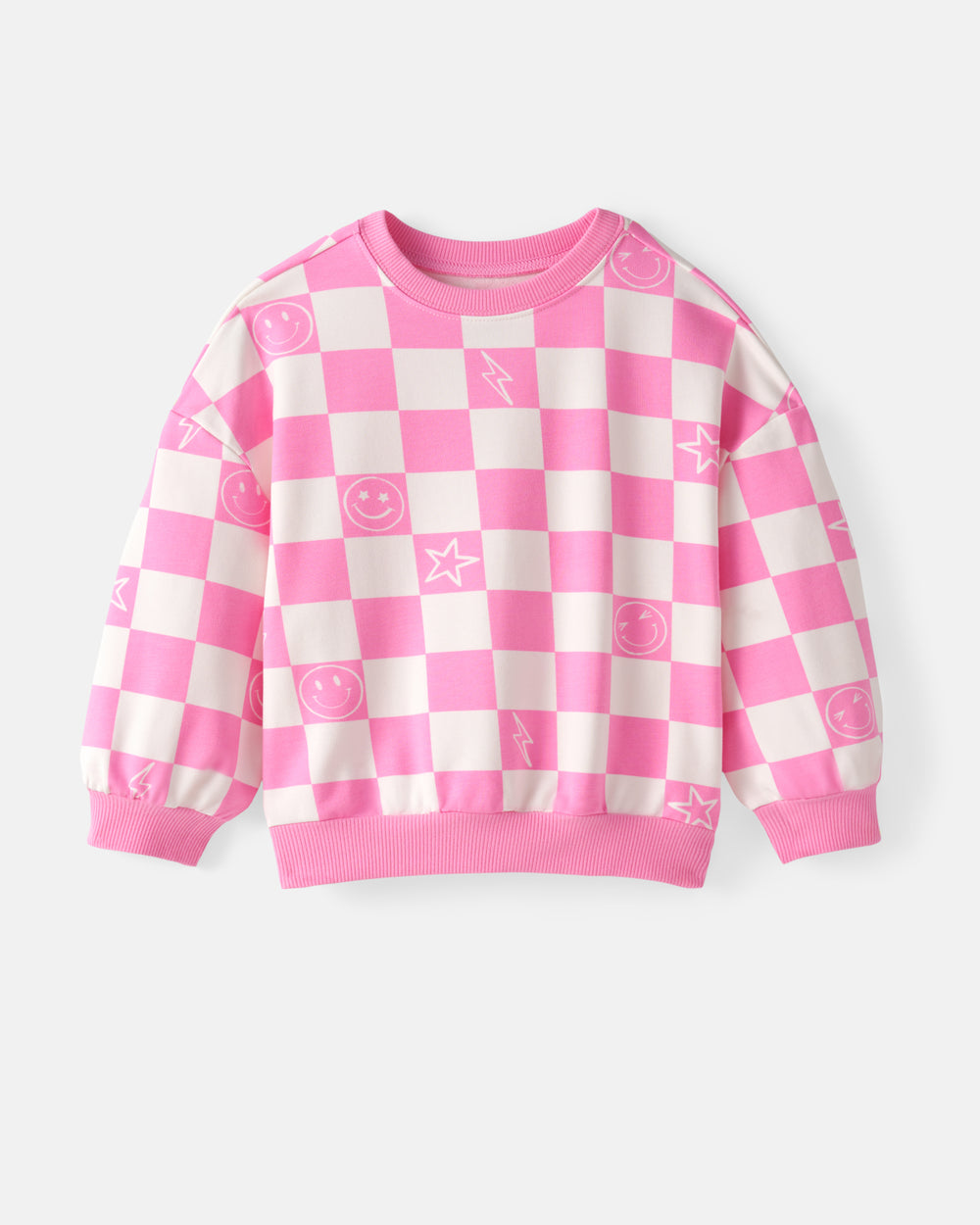 Flat lay of the Cheery Checks Pink Drop Shoulder Sweatshirt