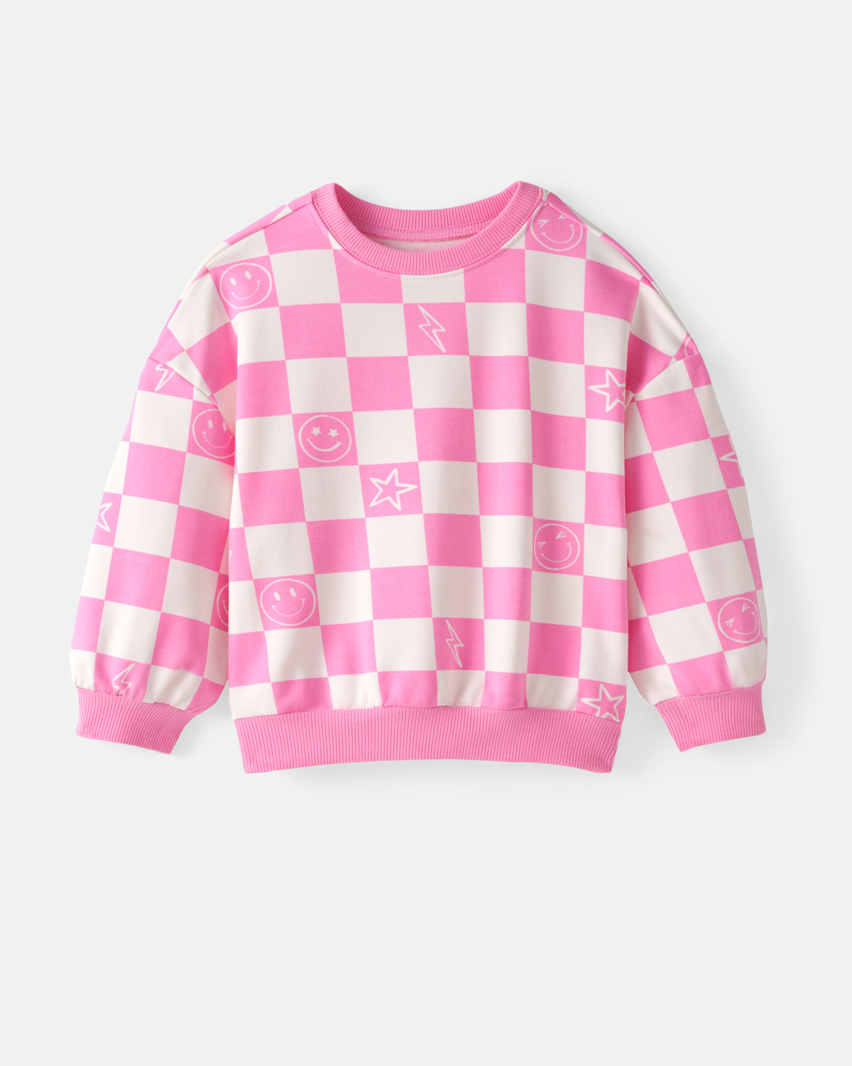 Flat lay of the Cheery Checks Pink Drop Shoulder Sweatshirt