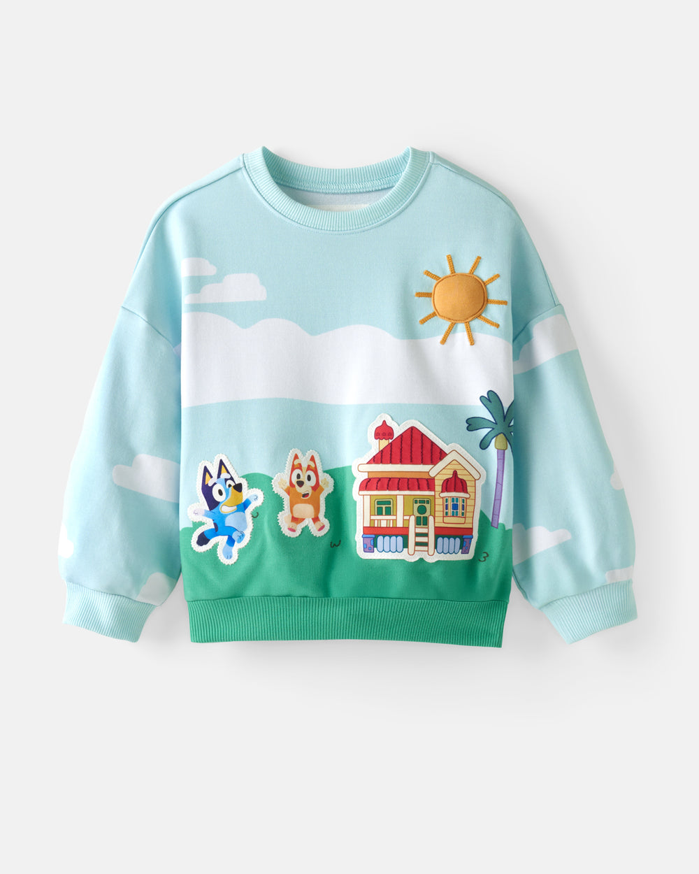 Flat lay of the Bluey The Heeler House Drop Shoulder Crewneck