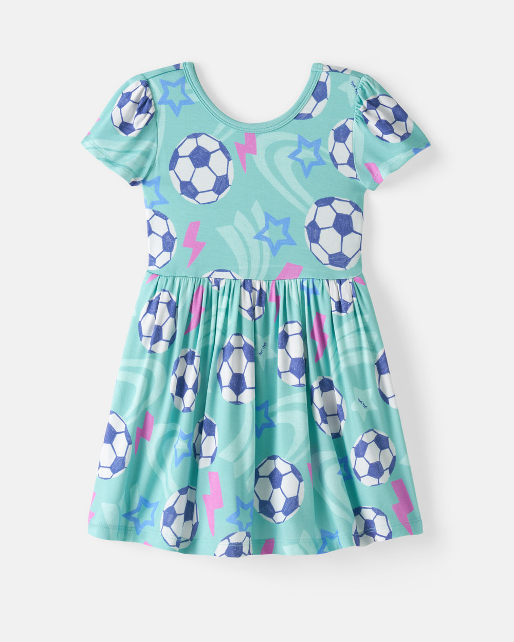 Flat lay of the Aqua Soccer Stars Skater Dress