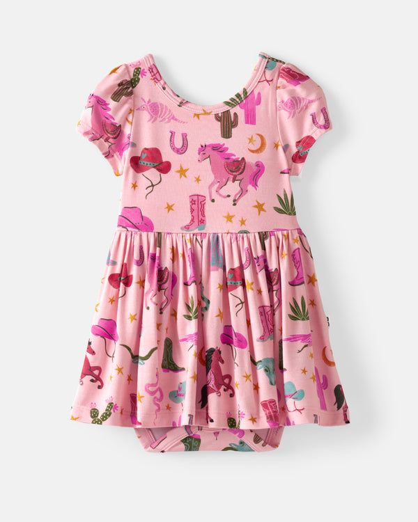 Flat lay of the Pink Rancher Roundup Skater Dress with Bodysuit