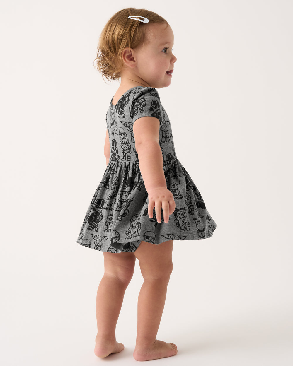Girl wearing the Star Wars Far, Far, Away Friends Skater Dress with Bodysuit