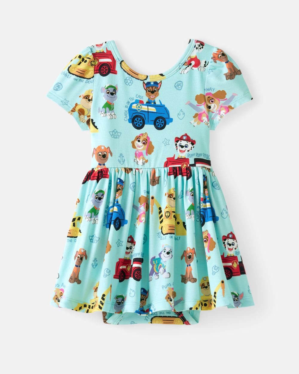 Flat lay of the PAW Patrol Adventure Bay Heroes Skater Dress with Bodysuit