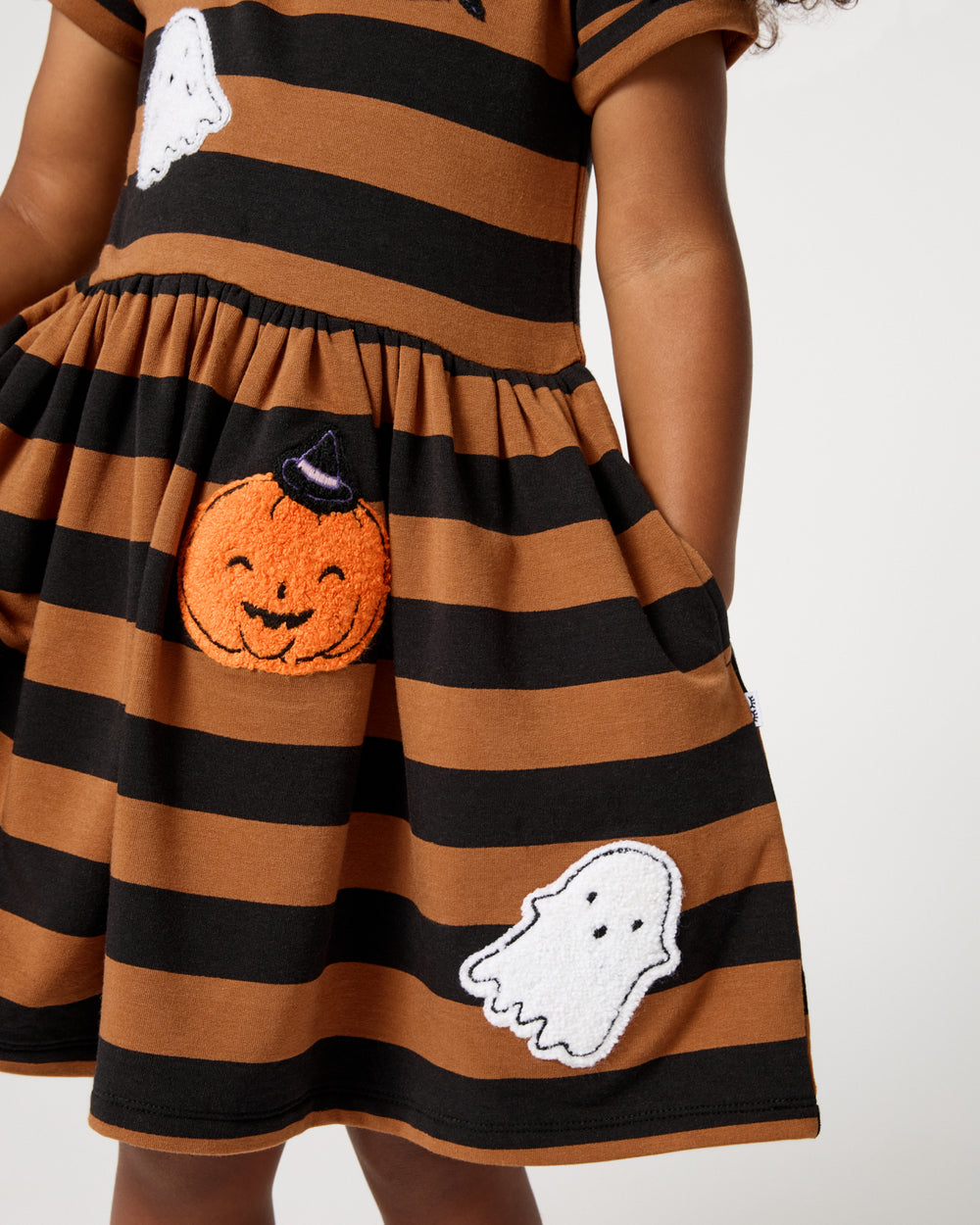 Close up of the graphic details on the Spooky Stripes Dress