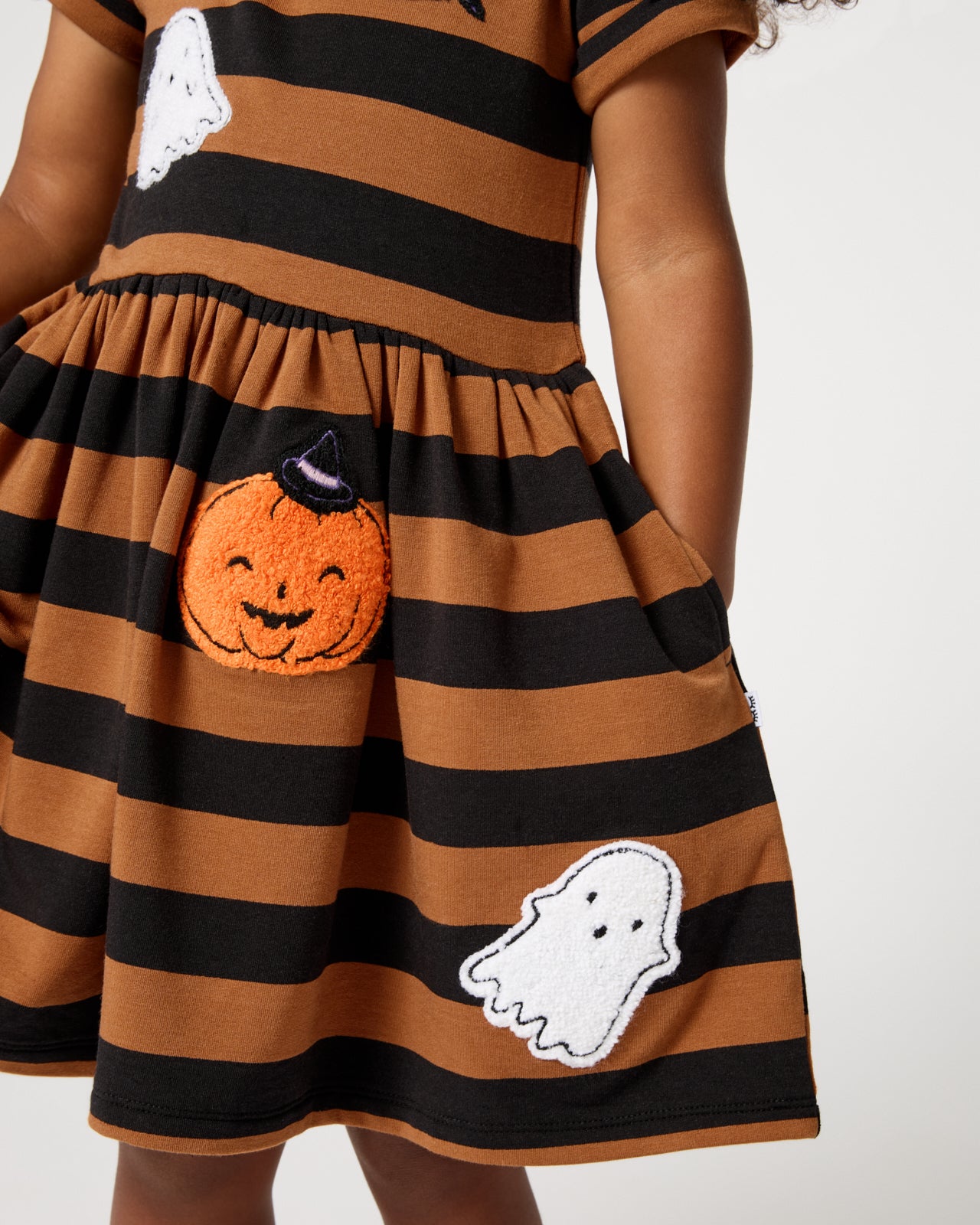 Close up of the graphic details on the Spooky Stripes Dress