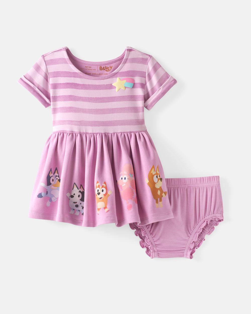 Flat lay of the Bluey Friends Forever Dress with Bloomer