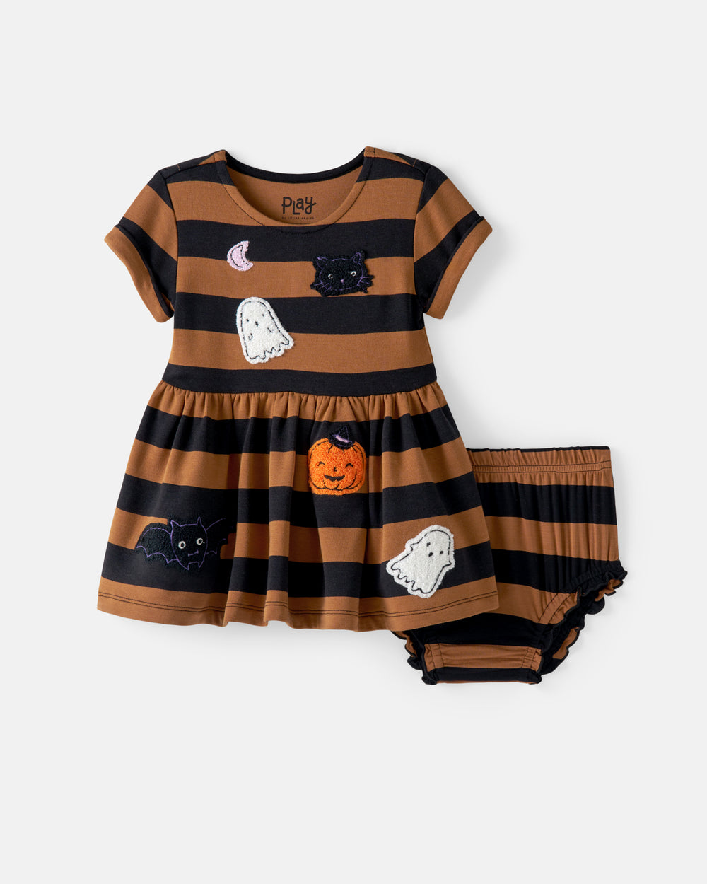 Flat lay of the Spooky Stripes Dress with Bloomer