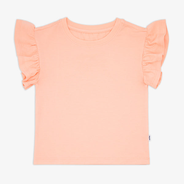 Flat lay of the Peach Sorbet Ruffle Tee