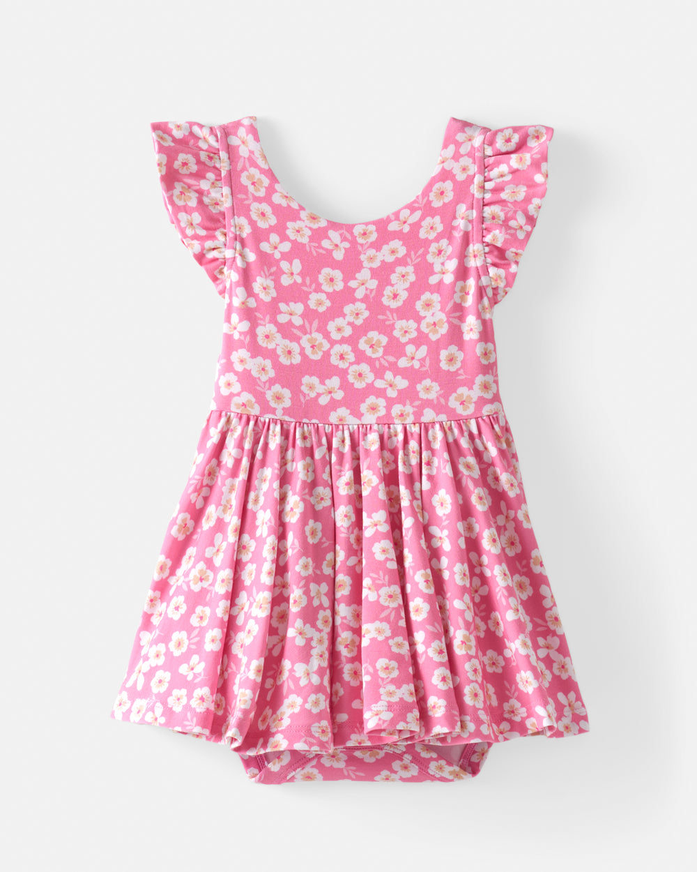 Flat lay of the Sweet Pink Petals Flutter Twirl Dress with Bodysuit