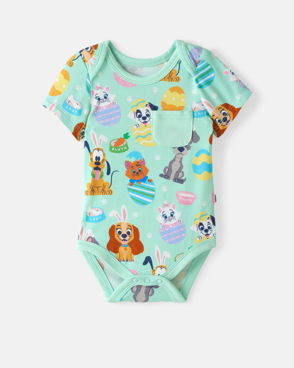 Flat lay of the Disney Peekaboo Pets Pocket Bodysuit