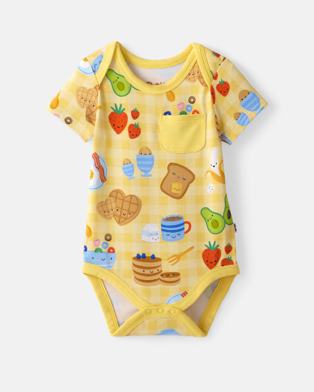 Flat lay of the Breakfast Bunch Pocket Bodysuit