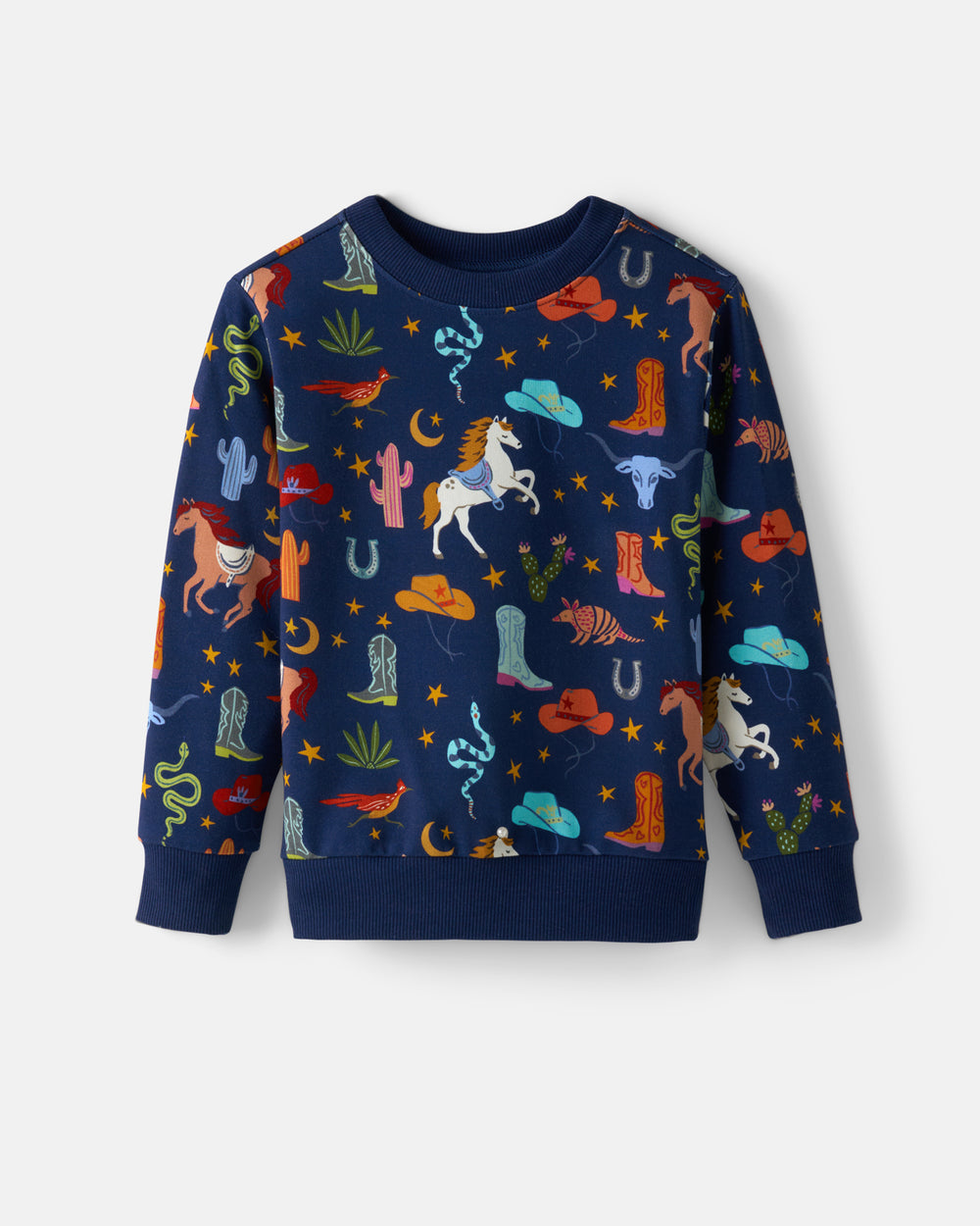 Flat lay of the Blue Rancher Roundup Crewneck Sweatshirt