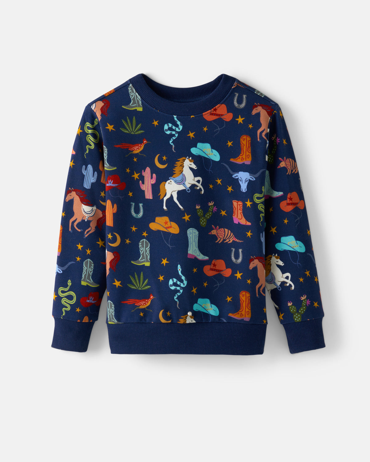 Flat lay of the Blue Rancher Roundup Crewneck Sweatshirt