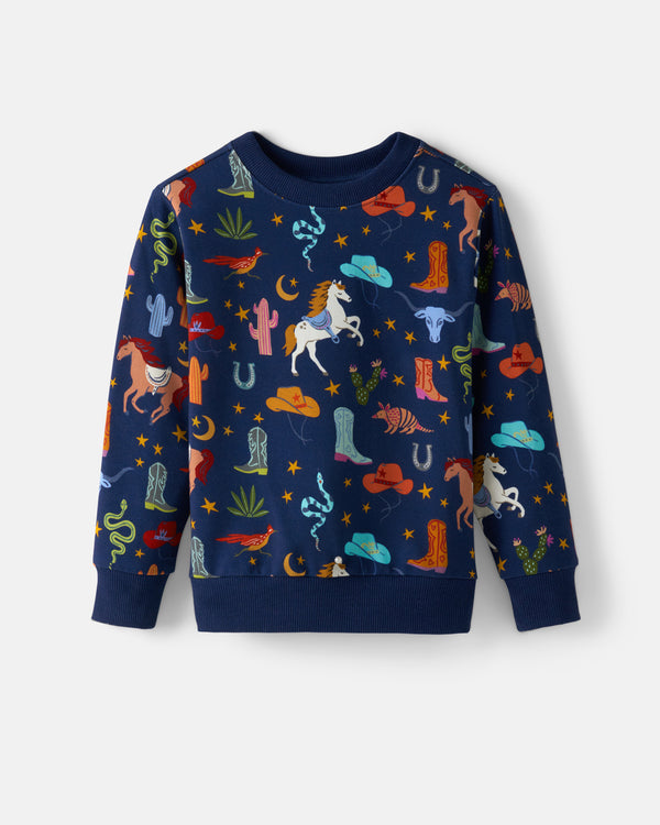 Flat lay of the Blue Rancher Roundup Crewneck Sweatshirt