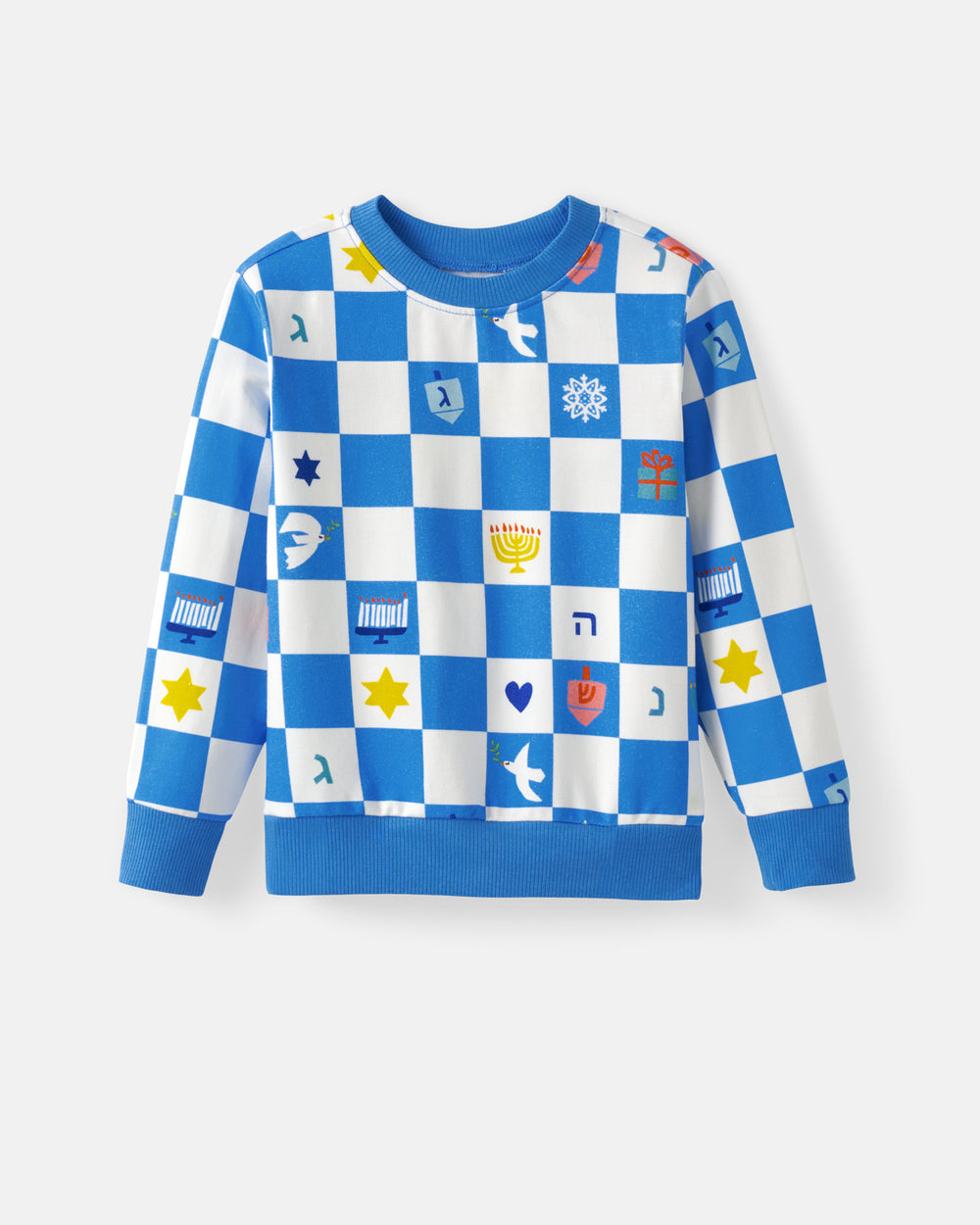 Flat lay of the Hanukkah Checks Crewneck Sweatshirt