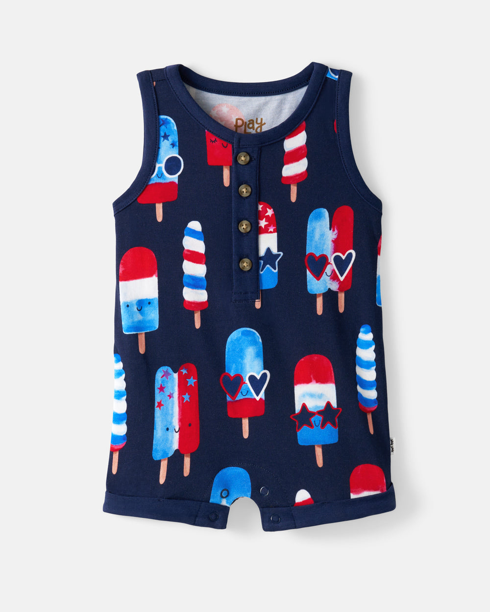 Flat lay of the Sparkle Treats Henley Romper